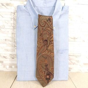 Kimijima Neck Tie Mens Brown Paisley Silk Boho Hippie Tassel Classic Luxury Rare